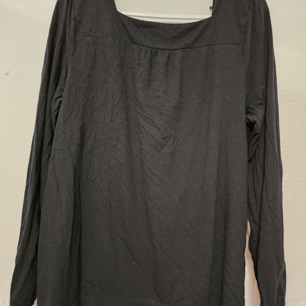 Black Square Neck Blouse with Crochet Accents